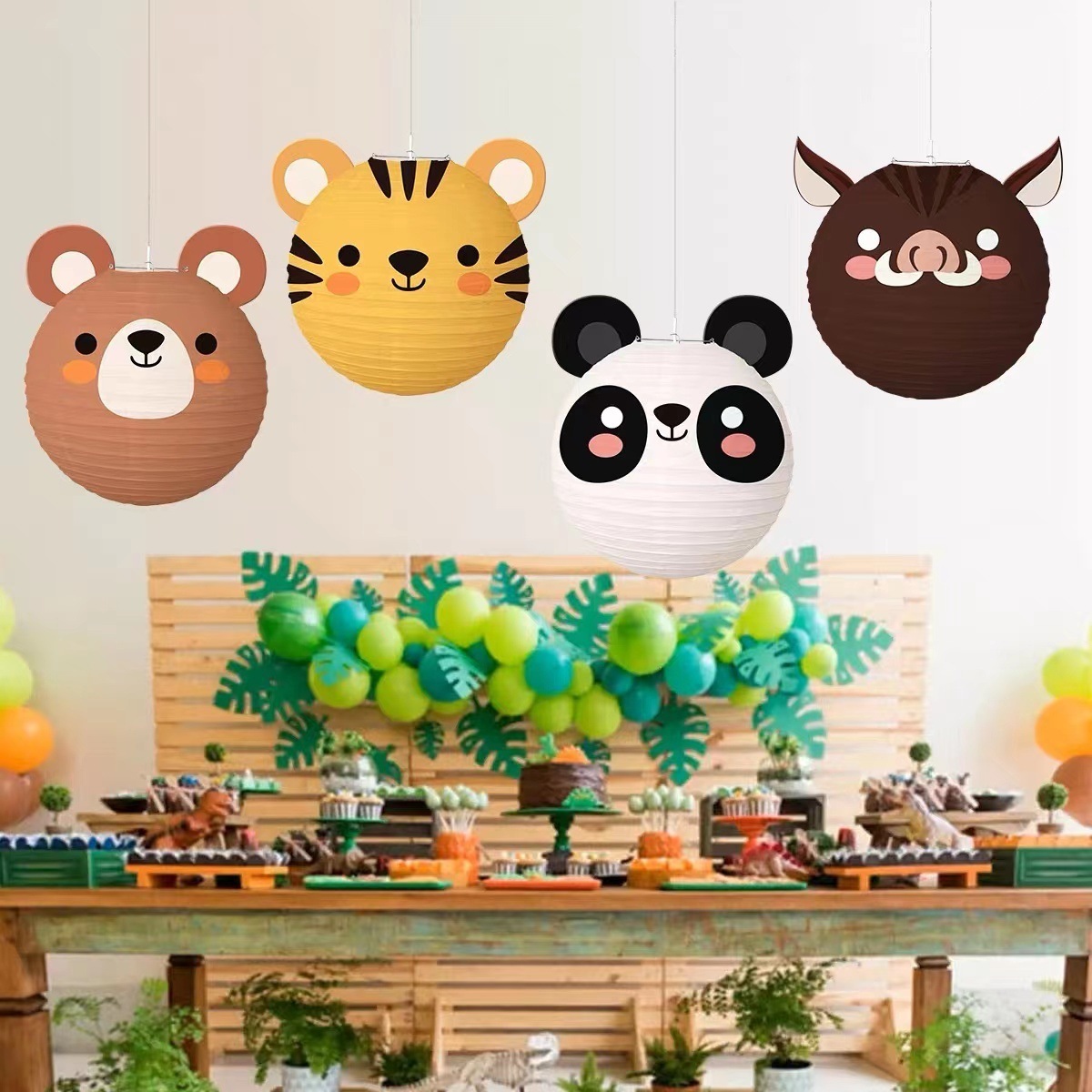 New Arrival Cartoon Animal Paper Lantern Jungle Rabbit Tiger Lion Hanging Paper Lantern Kid Birthday Party Decoration Supplies