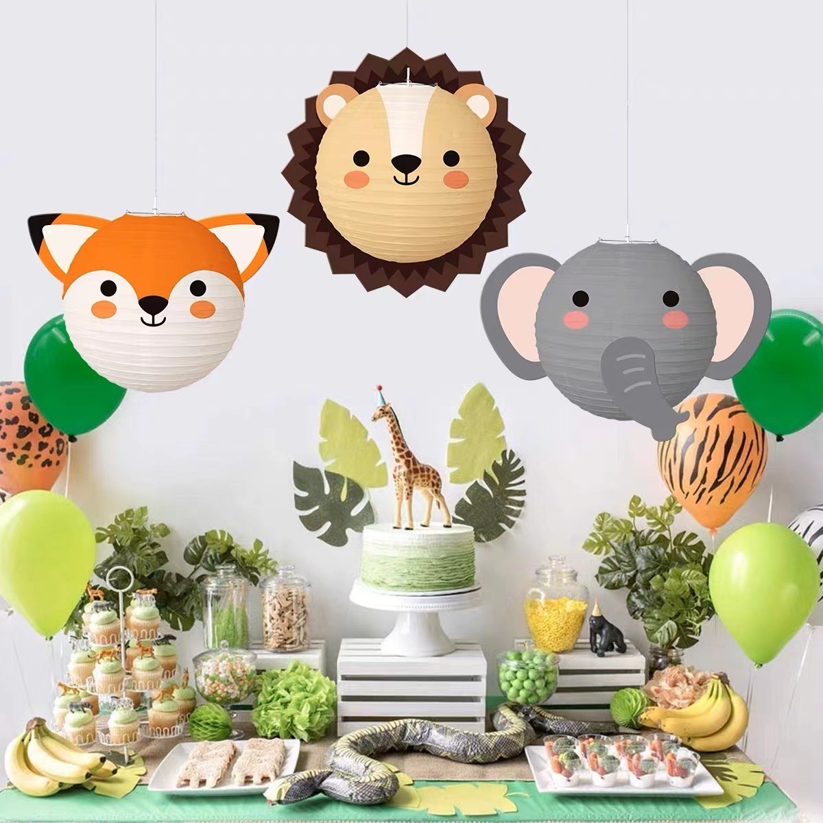 New Arrival Cartoon Animal Paper Lantern Jungle Rabbit Tiger Lion Hanging Paper Lantern Kid Birthday Party Decoration Supplies