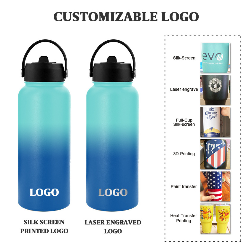 Customized 3 Lids Stainless Steel Vacuum Flask Water Bottle Insulated Sports Bottle