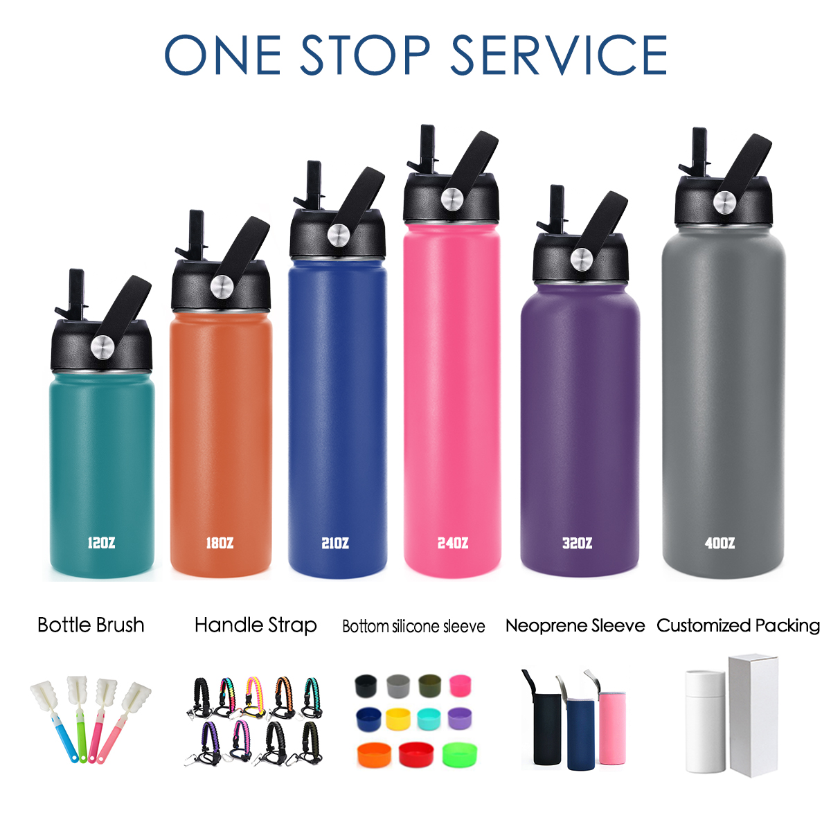 Customized 3 Lids Stainless Steel Vacuum Flask Water Bottle Insulated Sports Bottle