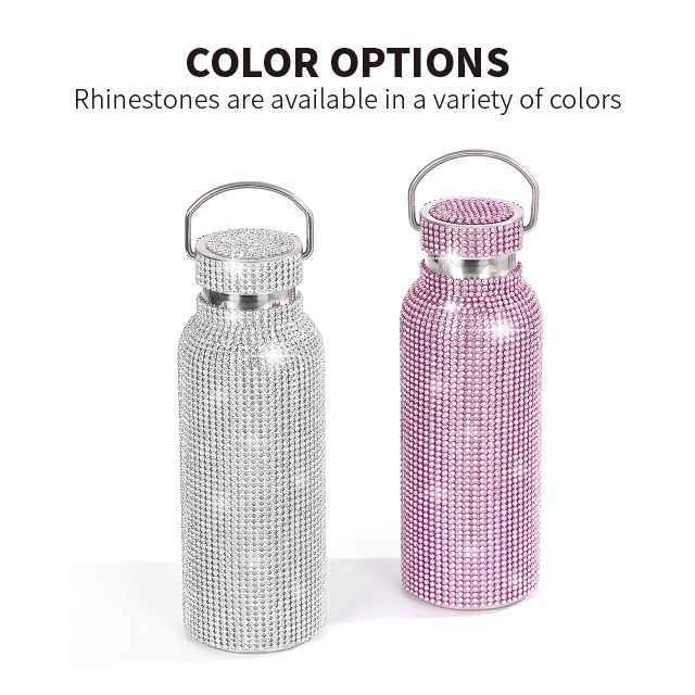 High-Grade Stainless Steel Rhinestone Vacuum Flask 750ml Leak-Proof Water Bottle With Chain