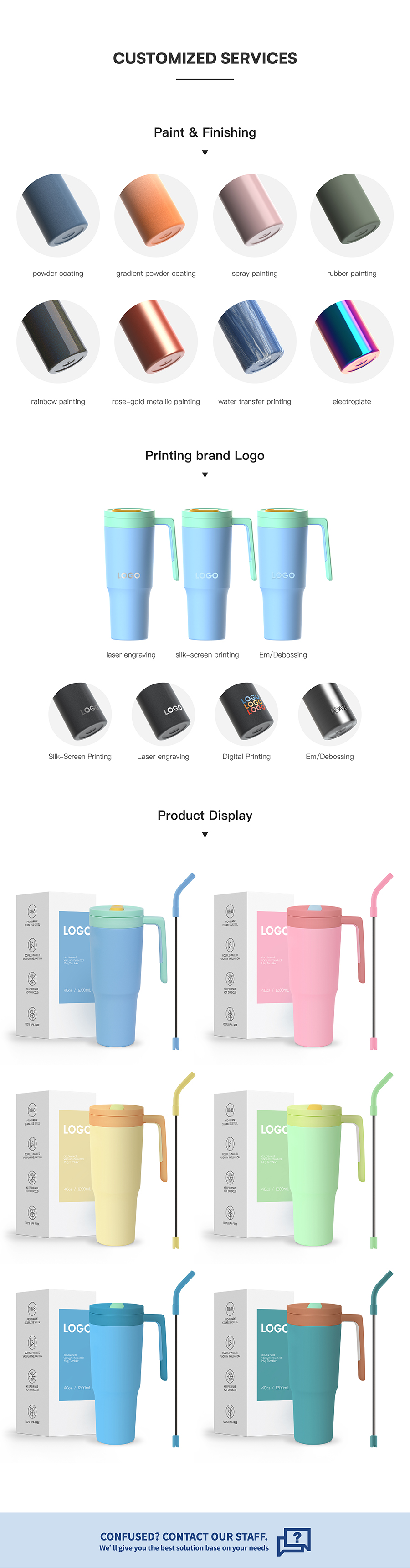 Vacuum Insulated Stainless Steel 40oz Tumbler Cup with Handle and Straw Lid Adventure Quencher Travel Cups