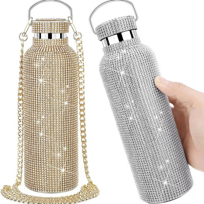 750ml Diamond Water Bottle Rhinestone tumbler Bling Cup Vacuum Flask Diamond Glitter Thermoses for Women Water Bottle