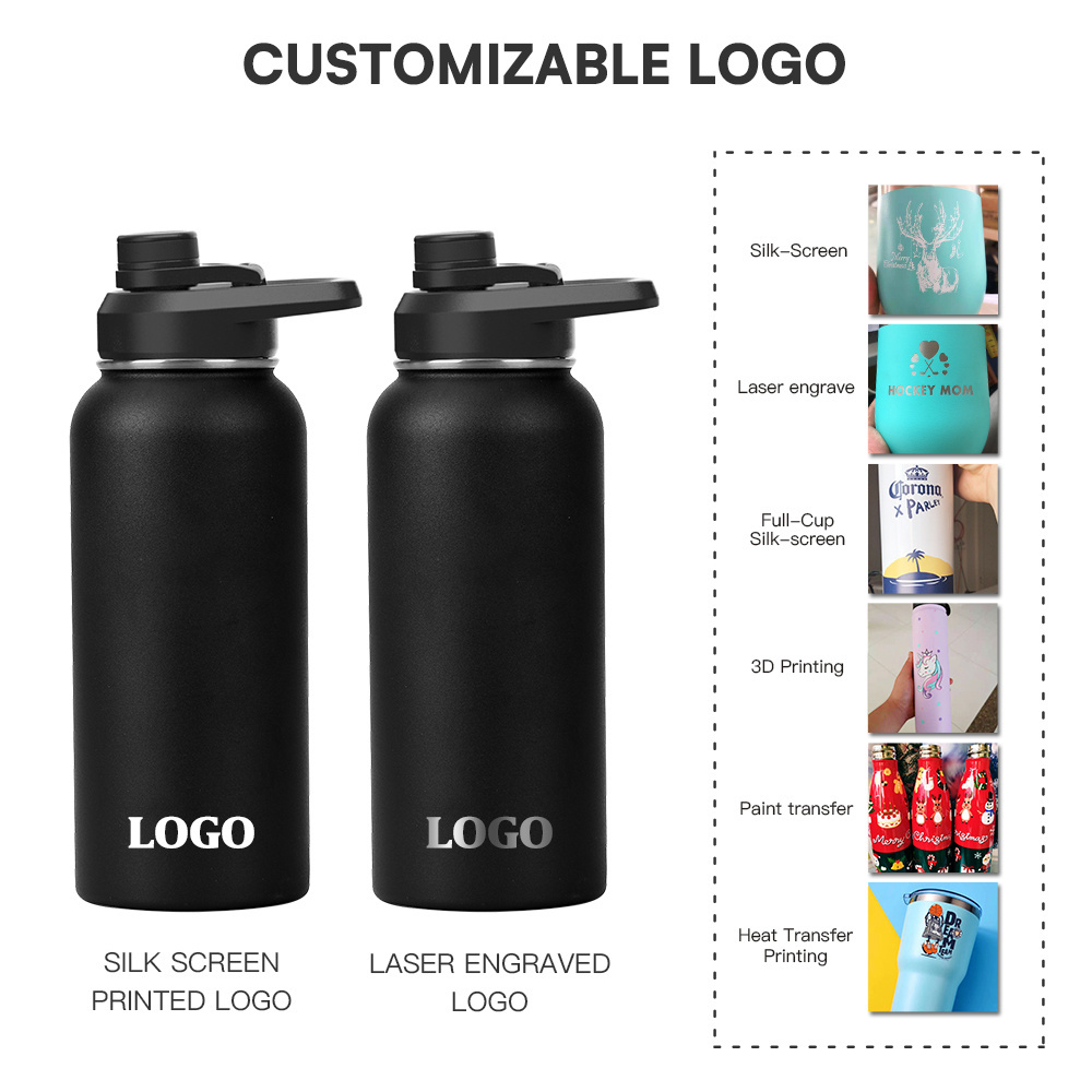 Customized Water Bottle 32oz Hot Cold Insulated Water Bottle Stainless Steel Water Bottle With Straw Brush