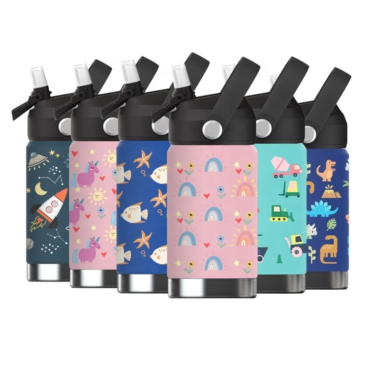 New Patent eco friendly 12oz 350ml kids water bottles stainless steel with bpa free lid straw