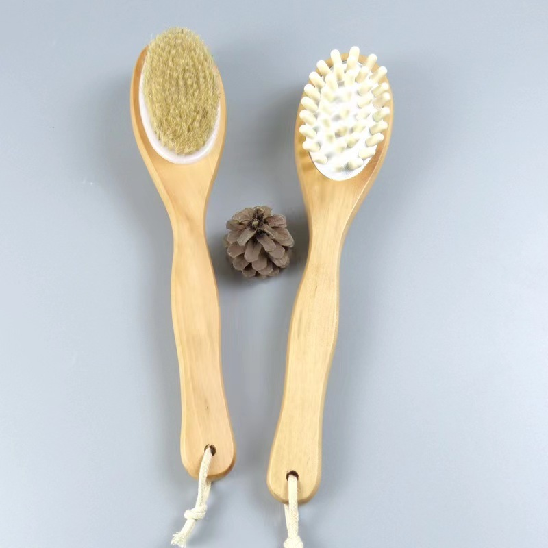 High Quality  For Dry Body Brushing Detachable Natural Bristle Paint  Short Wooden Handle Bath Body Brush