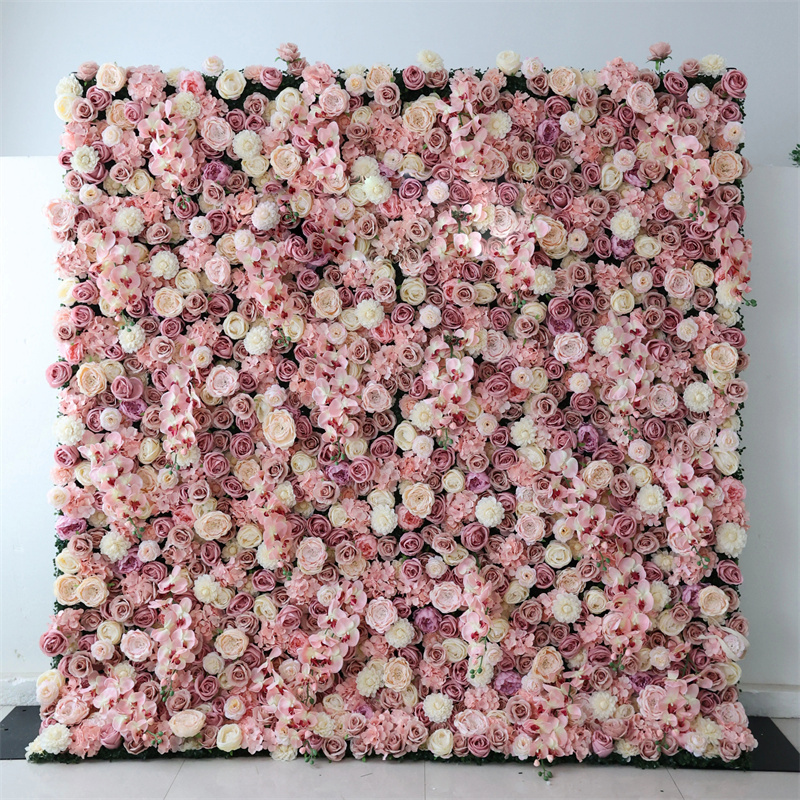 Most Popular 3D 5D Roll Up Fabric Artificial Silk Rose Flower Wall Wedding Decoration Flower Wall Backdrop Panels 35*35cm cm