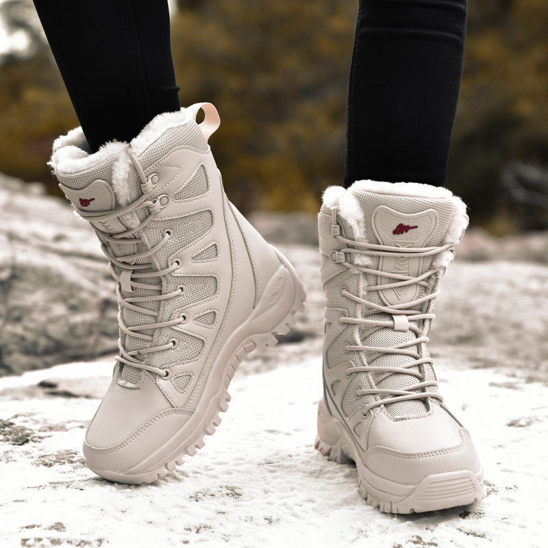 Hiking Boots for Men Women Winter High Top Snow Desert Mountain Boots for Couples Warm Plus Fleece Plus Size Hiking Shoes