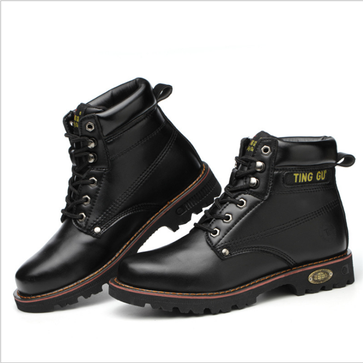 Custom Puncture Resistant Safety Shoes Durable Yellow and Black Color Cow Leather High Cut Boots