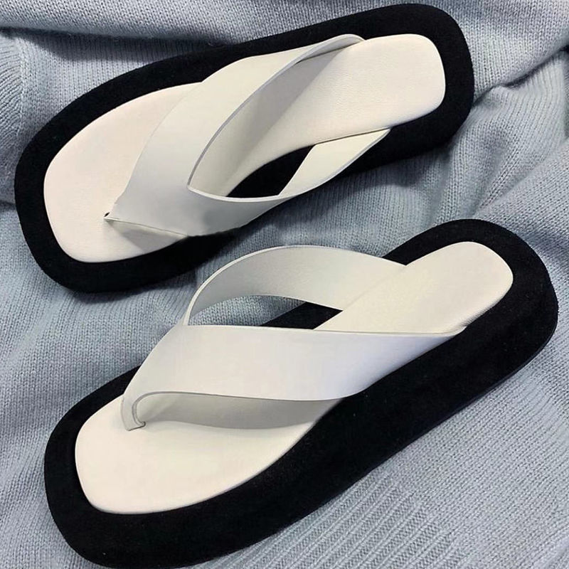 Fashion Design Thick Soled Solid Color Flip Flops Summer Outdoor New Non-slip Beach Sandals for Women