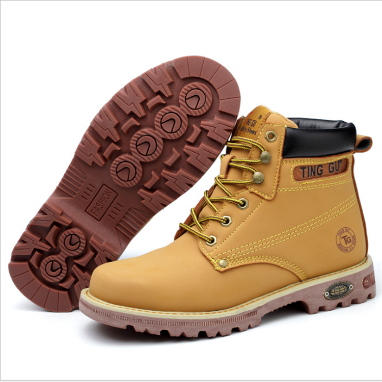 Custom Puncture Resistant Safety Shoes Durable Yellow and Black Color Cow Leather High Cut Boots