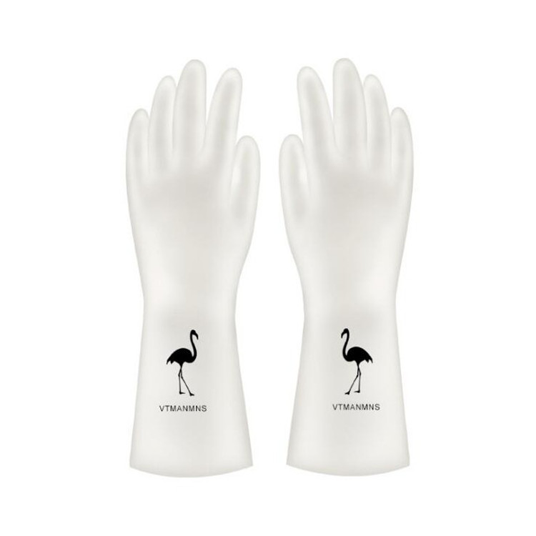 Housework gloves white color waterproof pvc coated cleaning non-slip wear-resistant rubber gloves