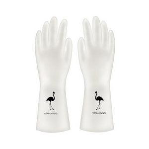 Housework gloves white color waterproof pvc coated cleaning non-slip wear-resistant rubber gloves