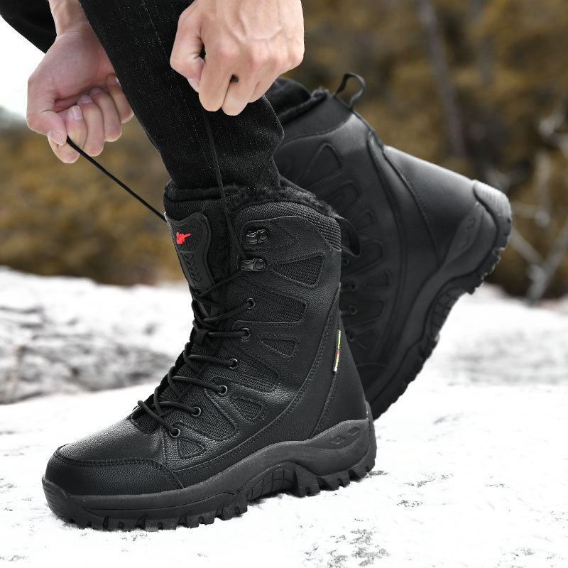 Hiking Boots for Men Women Winter High Top Snow Desert Mountain Boots for Couples Warm Plus Fleece Plus Size Hiking Shoes