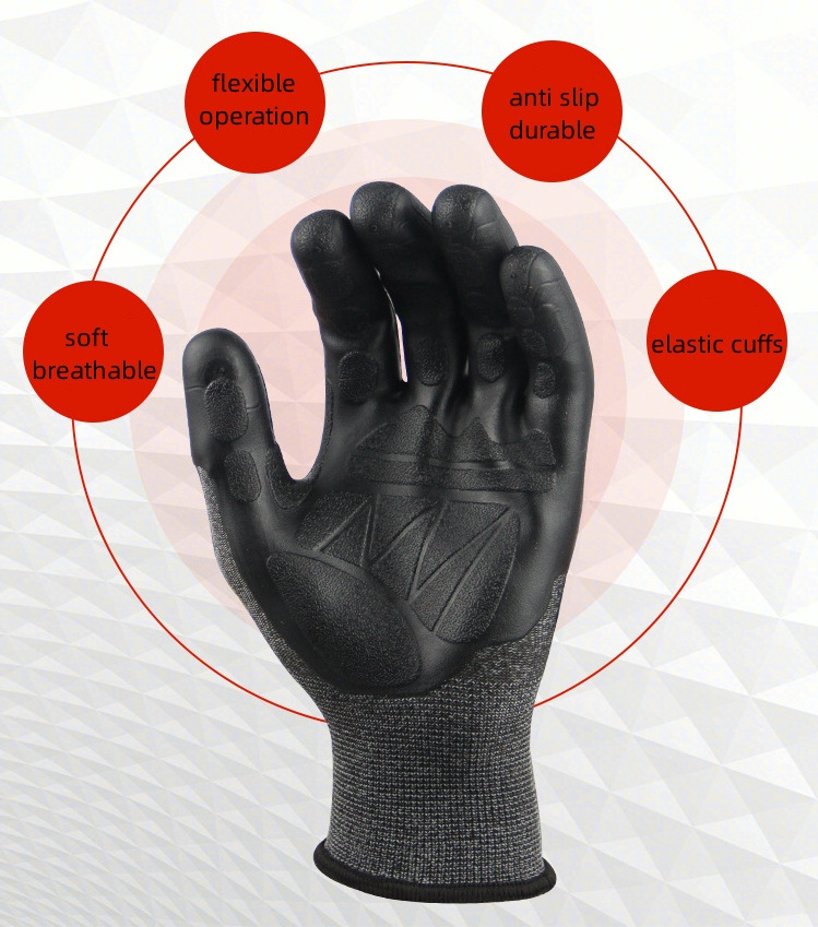 Non Slip and Wear Resistant TPE Impregnated Gloves Soft Comfortable Protective Latex Gloves Wholesale