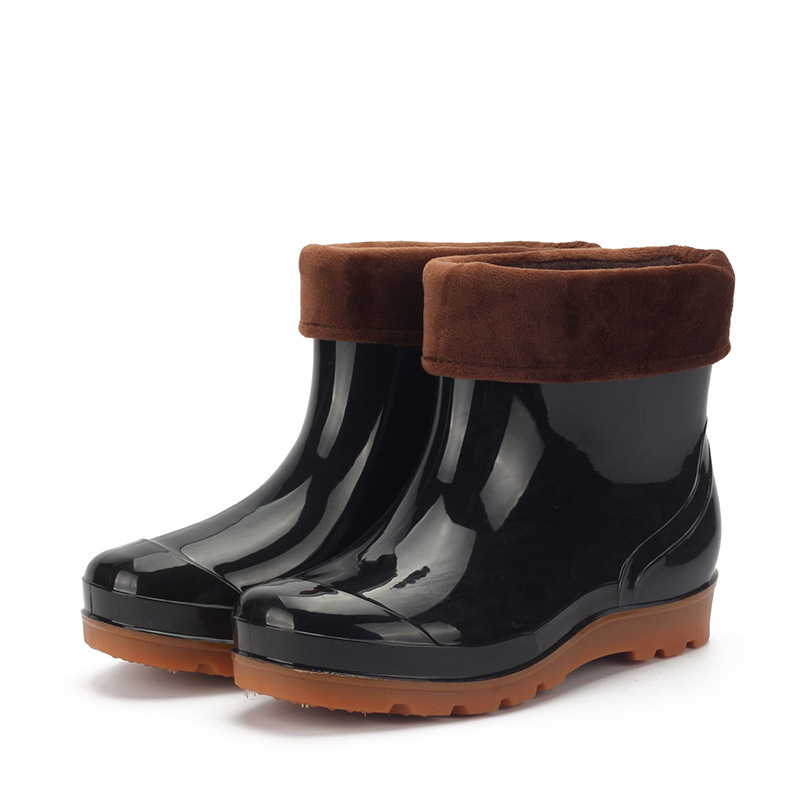 Non-slip Low Cut Winter Keep Warm Rain Boots Men's Car Washing Fishing Work Black Galoshes Water Shoes for Men