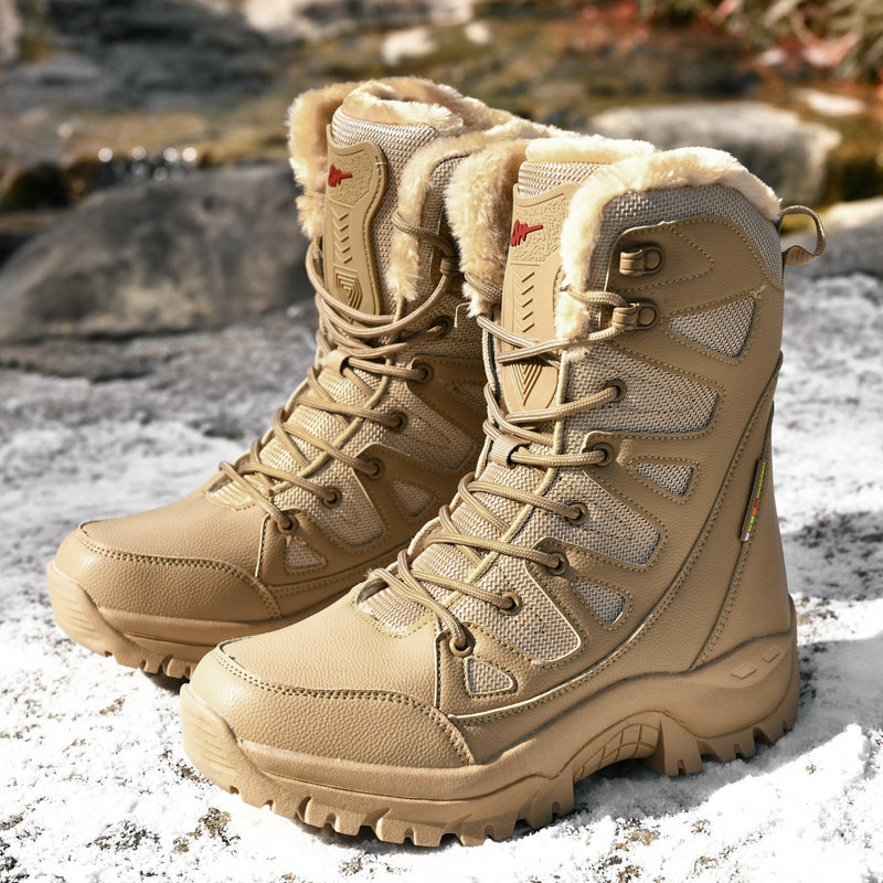 Hiking Boots for Men Women Winter High Top Snow Desert Mountain Boots for Couples Warm Plus Fleece Plus Size Hiking Shoes