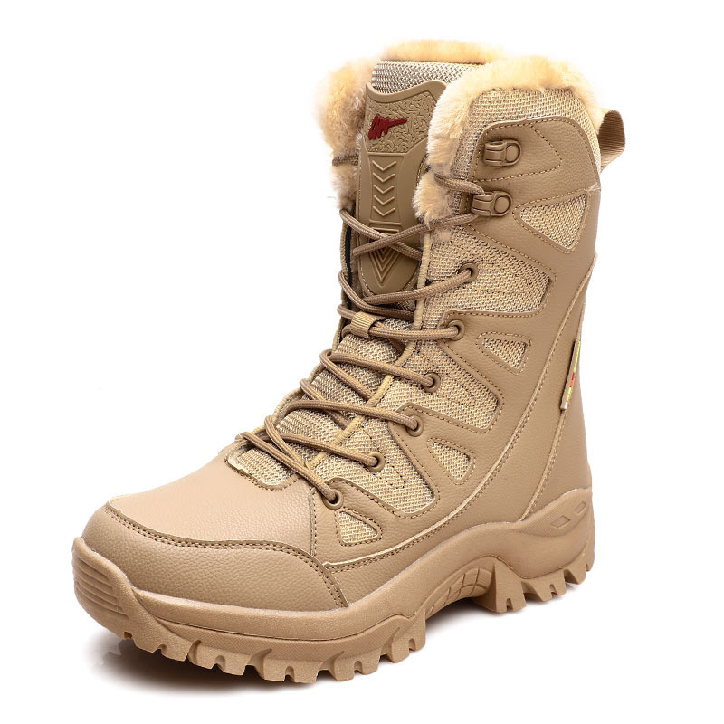 Hiking Boots for Men Women Winter High Top Snow Desert Mountain Boots for Couples Warm Plus Fleece Plus Size Hiking Shoes