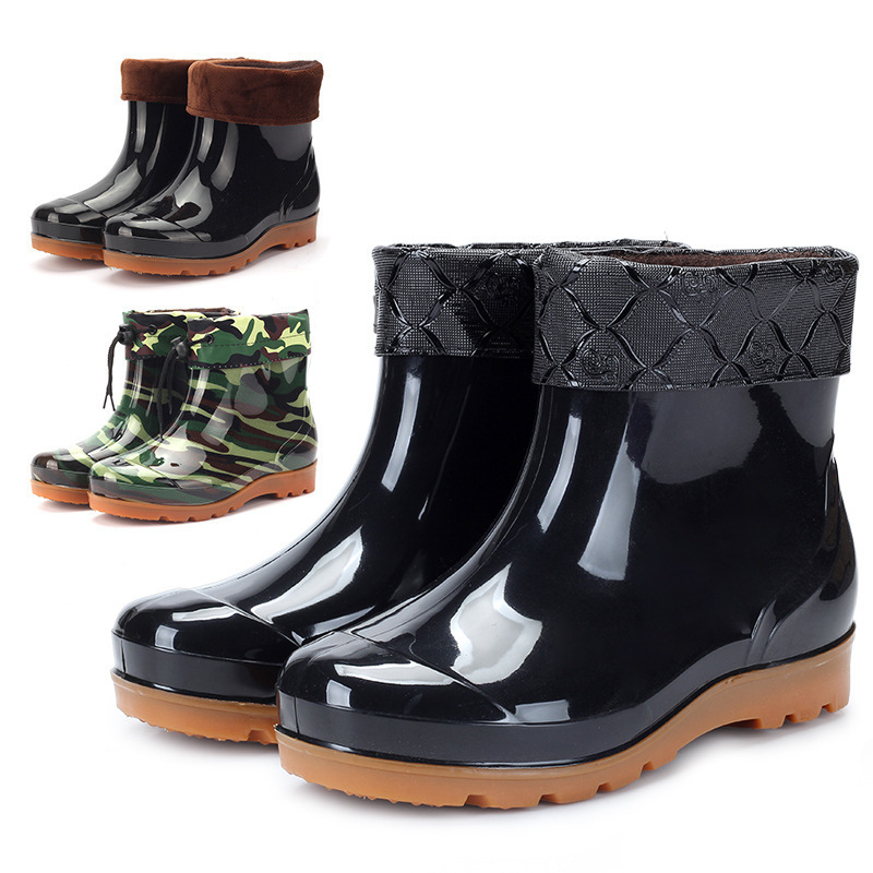 Non-slip Low Cut Winter Keep Warm Rain Boots Men's Car Washing Fishing Work Black Galoshes Water Shoes for Men