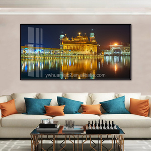 Hot Selling India Golden Temple Modern Landscape  tempered glass prints wall art golden temple painting home decoration