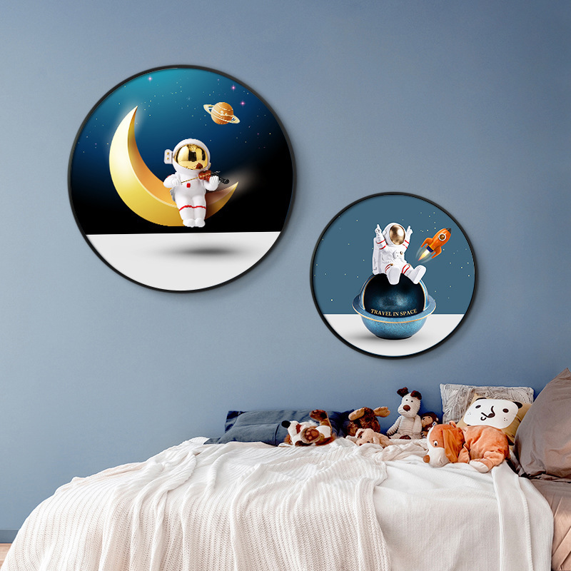 Children's room decorative painting Nordic creative astronaut boys and girls bedroom wall art painting modern simple bedside mur