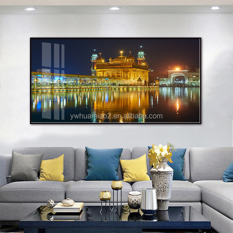 Hot Selling India Golden Temple Modern Landscape  tempered glass prints wall art golden temple painting home decoration