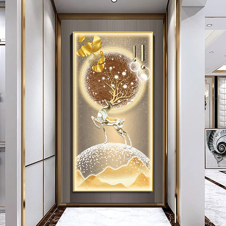 New entry porch LED light light luxury deer luminous crystal porcelain light luxury crystal painting  led