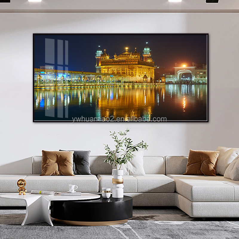 Hot Selling India Golden Temple Modern Landscape  tempered glass prints wall art golden temple painting home decoration