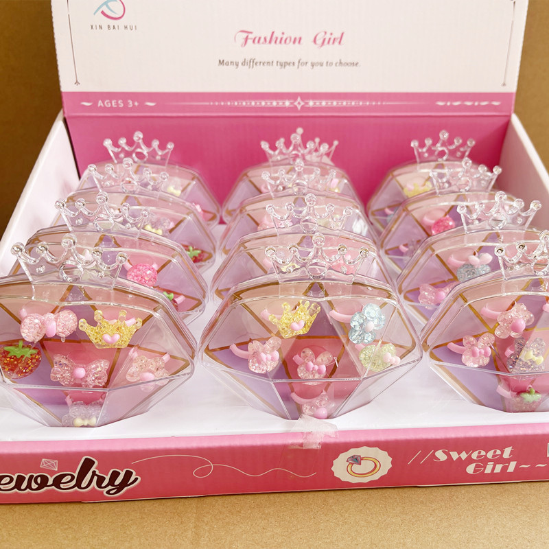 Girls Princess Crown Diamond Jewelry Box Simulation Ring Storage Jewelry Toy Wholesale