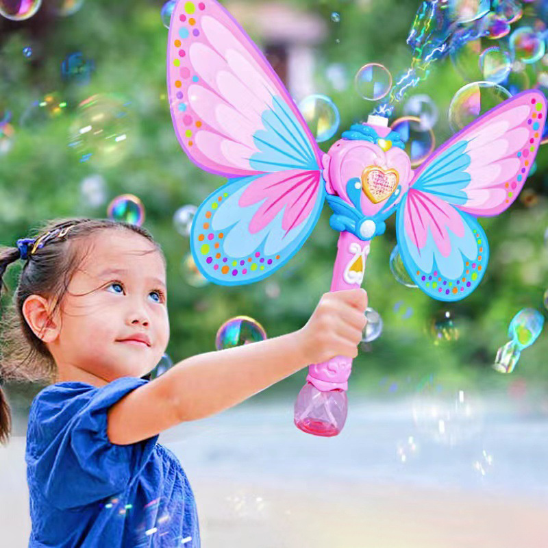 Outdoor Girl Princess Light Up Electric Automatic Magic Butterfly Bubble Wand Plastic Magic Bubble Glow Stick