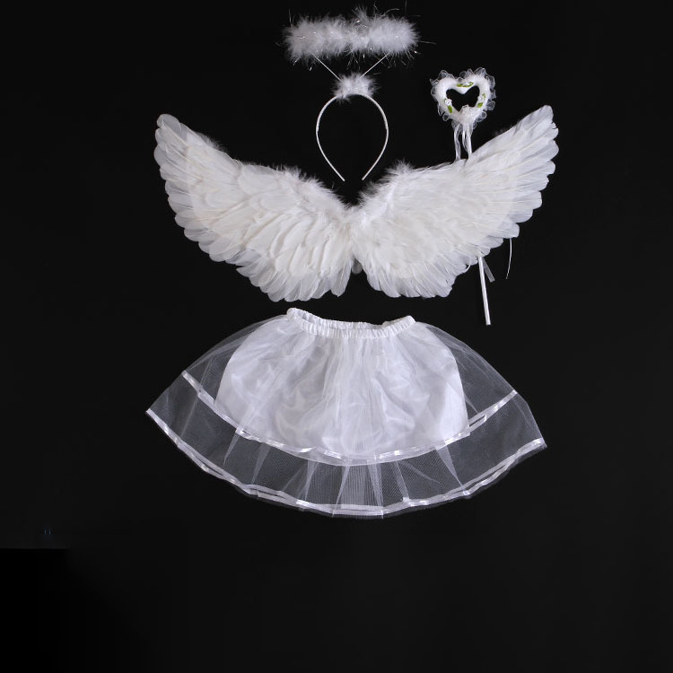 Children Adult Halloween Christmas Party Props Handmade Large White Feather Angel Wings Costume