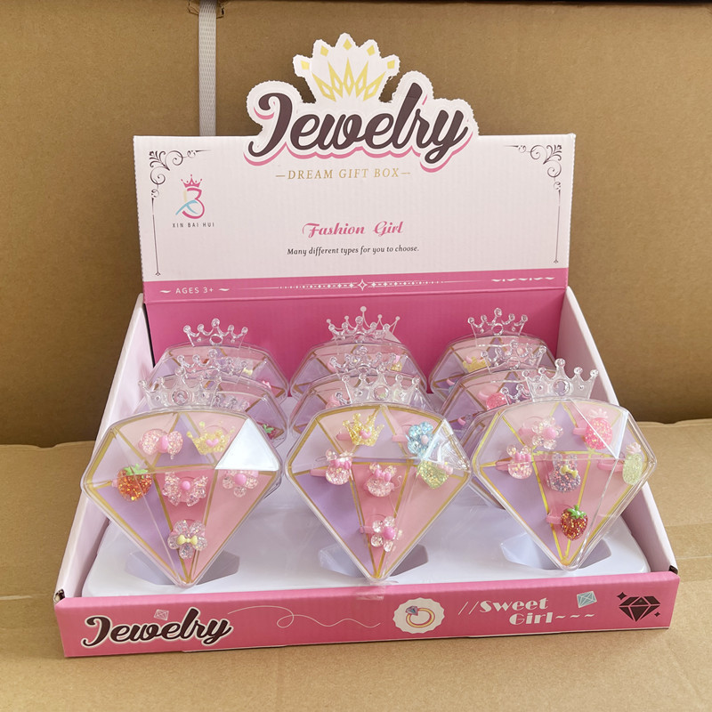 Girls Princess Crown Diamond Jewelry Box Simulation Ring Storage Jewelry Toy Wholesale