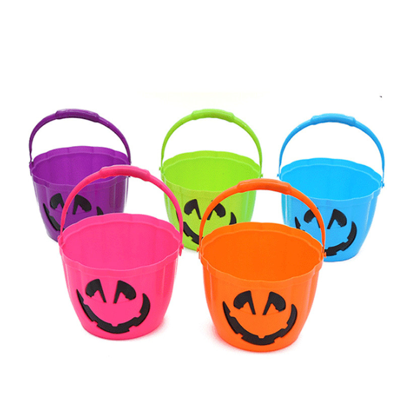 Halloween Decoration Glow Handle Bucket Wholesale Plastic Halloween Pumpkin Candy Buckets with Light