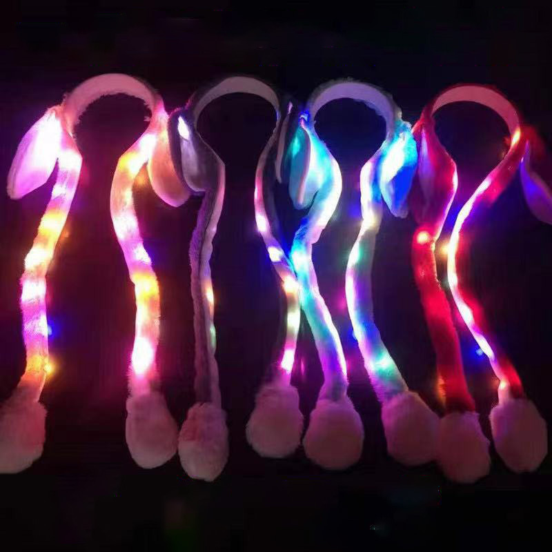 Funny Cute Children Led Flashing Bunny Headband Ears Moving Jumping Airbag Headbands