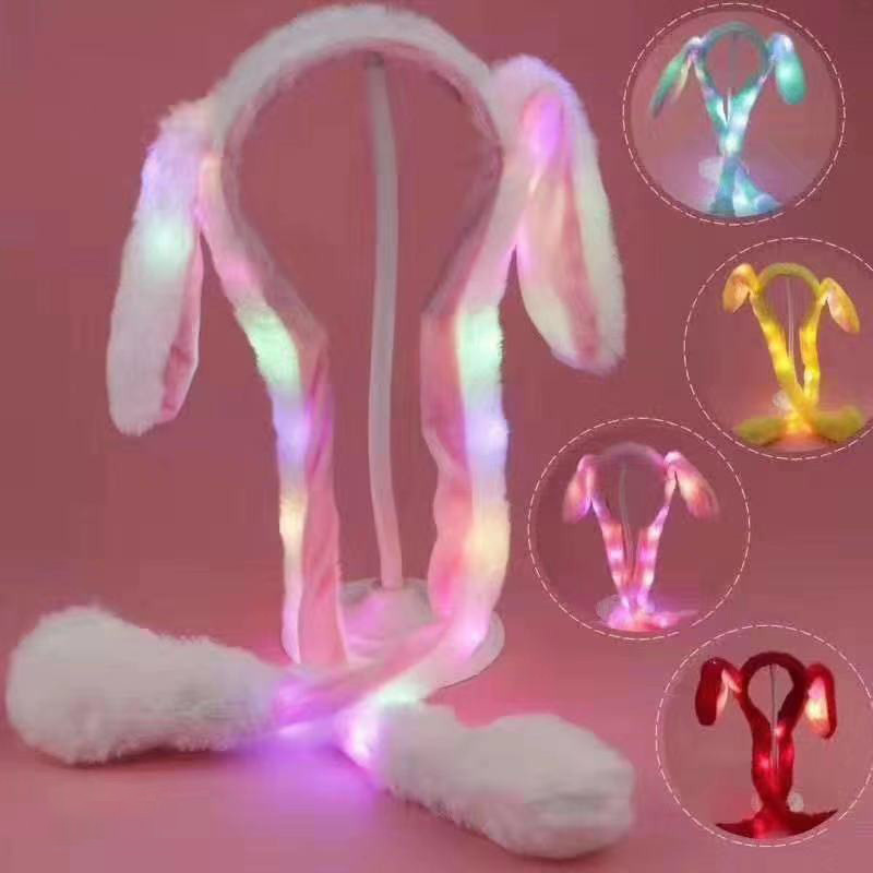 Funny Cute Children Led Flashing Bunny Headband Ears Moving Jumping Airbag Headbands