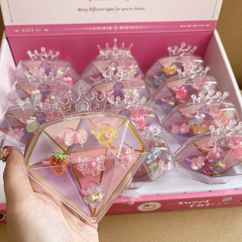 Girls Princess Crown Diamond Jewelry Box Simulation Ring Storage Jewelry Toy Wholesale