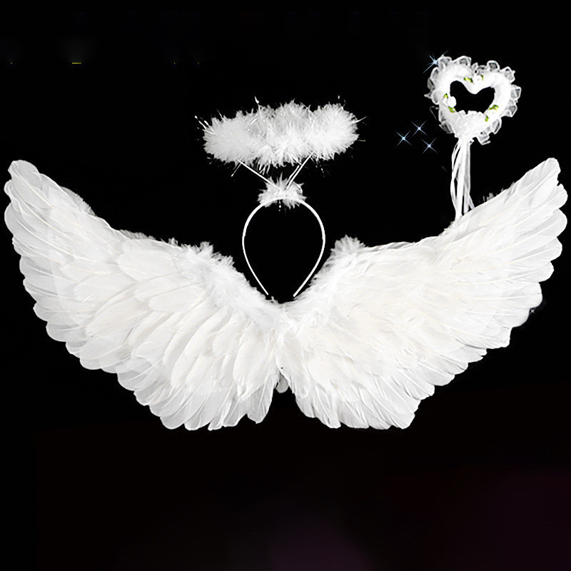 Children Adult Halloween Christmas Party Props Handmade Large White Feather Angel Wings Costume