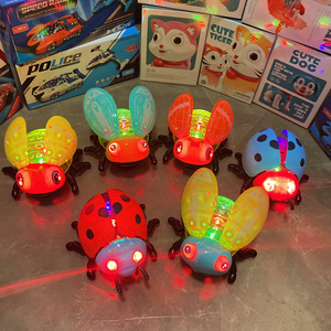 2023 New Children Traction Rope Electric Seven Star Ladybug Luminous Music Beetle Light Up Toy