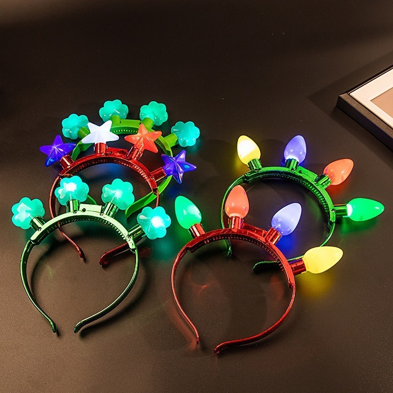 Halloween Christmas Clover Five-pointed Star Bulb Plastic Hairband Glow Light Up Led Headband