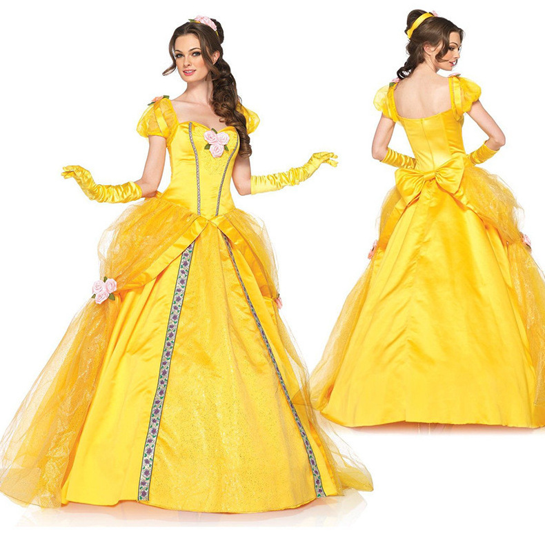 High Quality Adults Women Beauty Princess Maxi Dress Cosplay Belle Dress Costume For Party Halloween