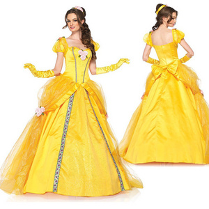 High Quality Adults Women Beauty Princess Maxi Dress Cosplay Belle Dress Costume For Party Halloween