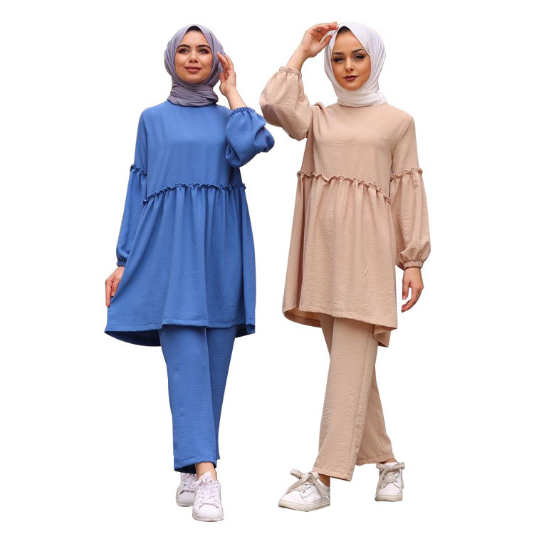 Wholesale Turkish Women Islamic Clothing Plus Size Muslim Clothes Casual Ladies Clothes Abaya 2pcs Set