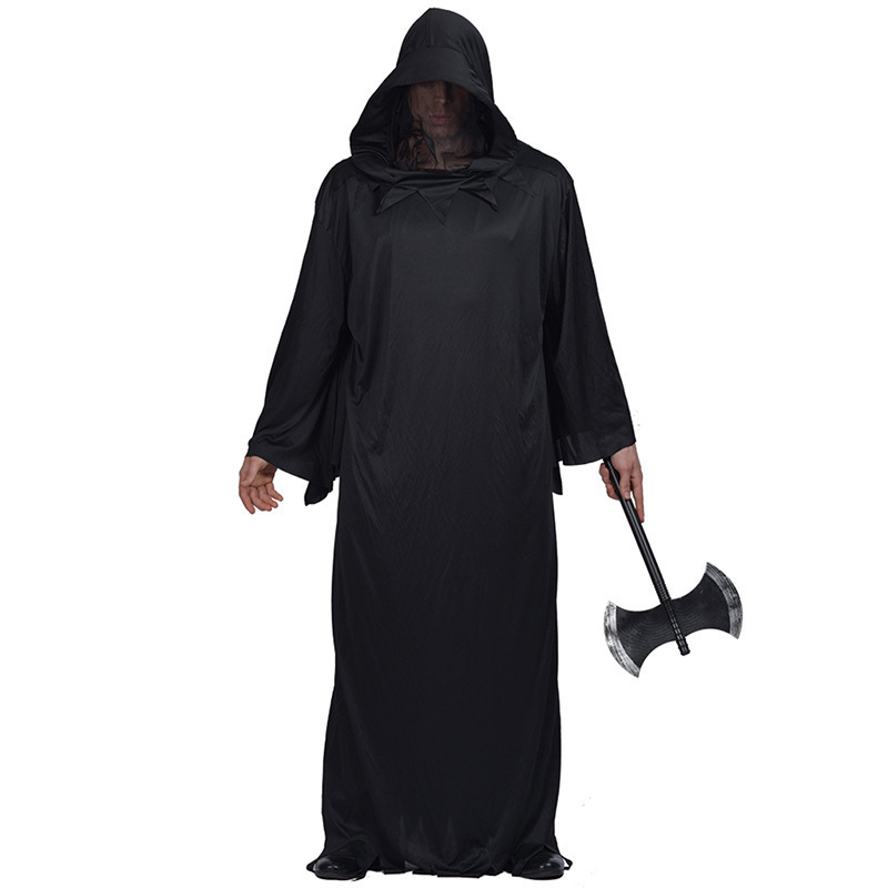 Hot Sale Black Devil Costume One Size Hooded Robe Halloween Cosplay Costume Robe Cloak Cape