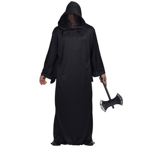 Hot Sale Black Devil Costume One Size Hooded Robe Halloween Cosplay Costume Robe Cloak Cape