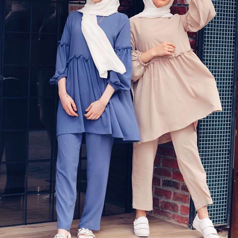 Wholesale Turkish Women Islamic Clothing Plus Size Muslim Clothes Casual Ladies Clothes Abaya 2pcs Set