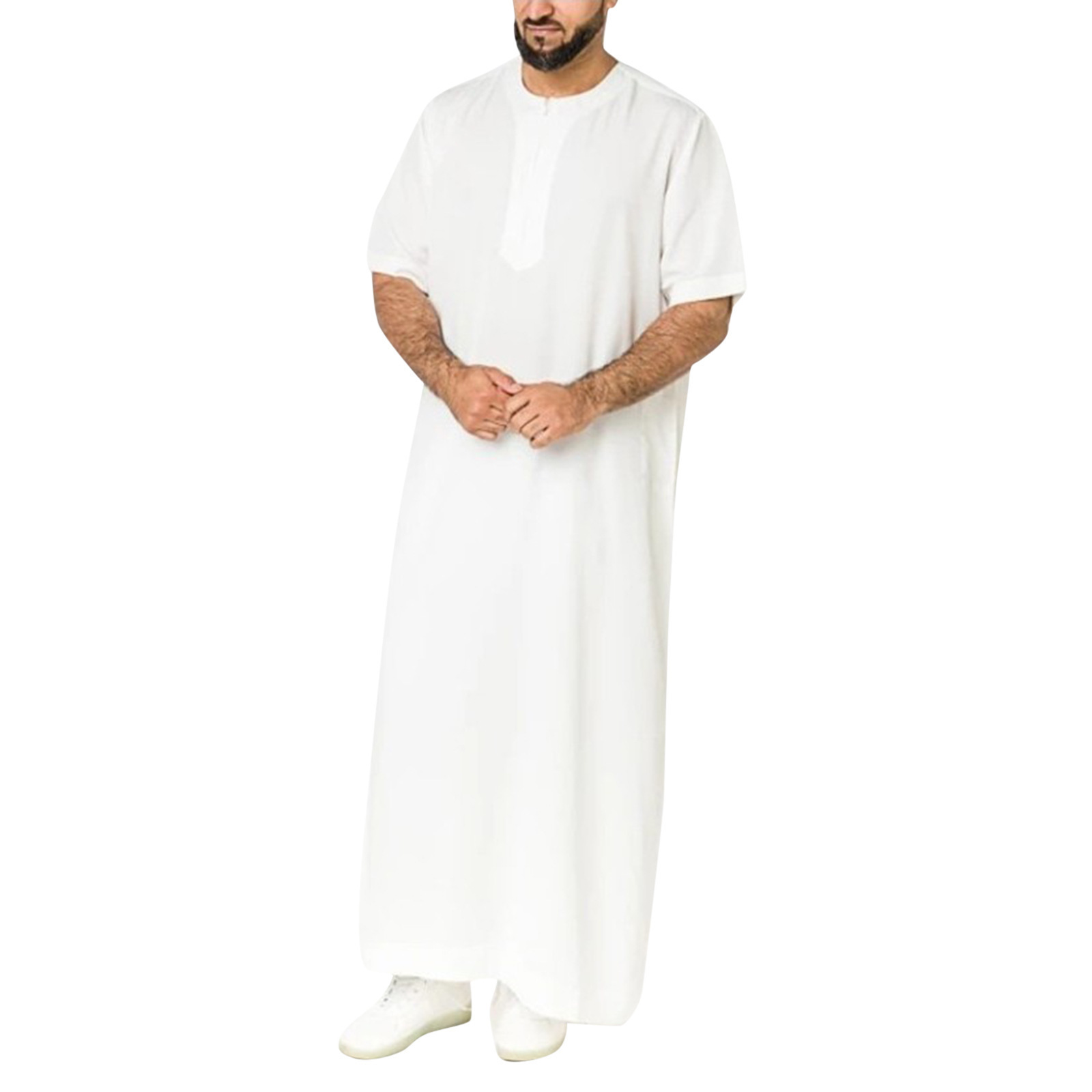 Arabic Islamic Clothing Custom Men Jubba Thobe Short Sleeve Robe Cotton Toga Plain Muslim Mens Robe With Zipper