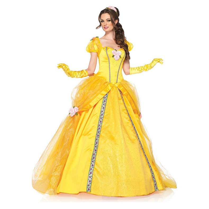 High Quality Adults Women Beauty Princess Maxi Dress Cosplay Belle Dress Costume For Party Halloween