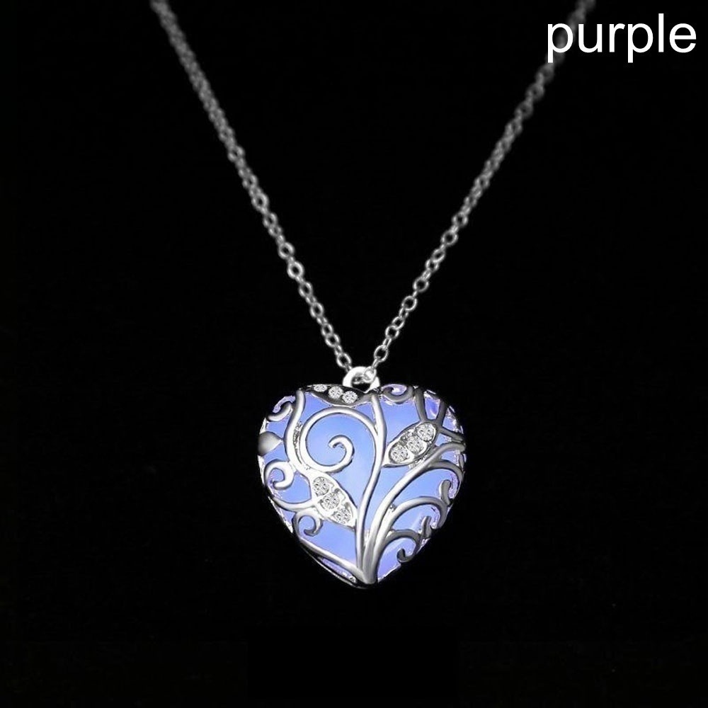 Fashion Glow In The Dark Life Of Tree Heart Pendant Necklace For Women Men Fluorescent Luminous Tree Jewelry Halloween Gift