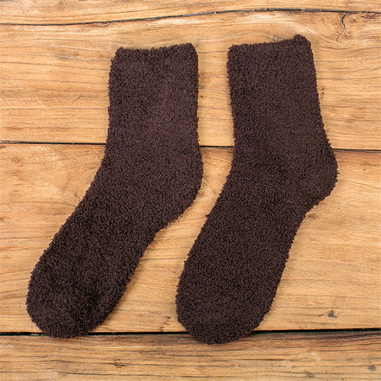 Wholesale Winter Warm Indoor  Floor  Colar Fleece Solid Color Soft Fuzzy Fluffy Socks Men