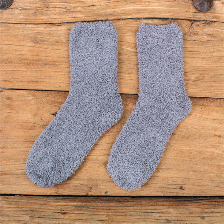 Wholesale Winter Warm Indoor  Floor  Colar Fleece Solid Color Soft Fuzzy Fluffy Socks Men